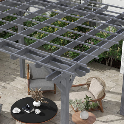Outsunny 12' x 10' Wooden Pergola Grape Trellis, Outdoor Gazebo for Garden, Patio, Backyard, Deck, Gray
