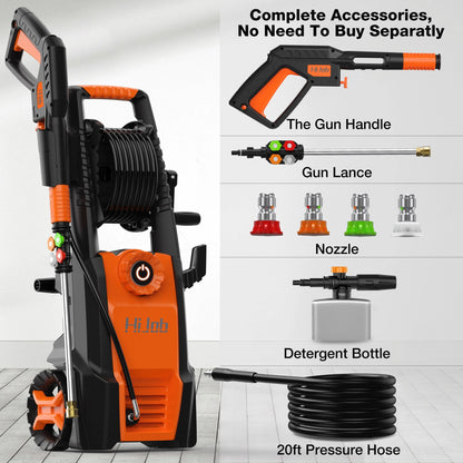 HIJOB Electric 4000 PSI High Power Water Washers Machine w/20 ft Hose, 4 Nozzles, Max. 2.6 GPM for Patios/Cars/Fences/Driveways