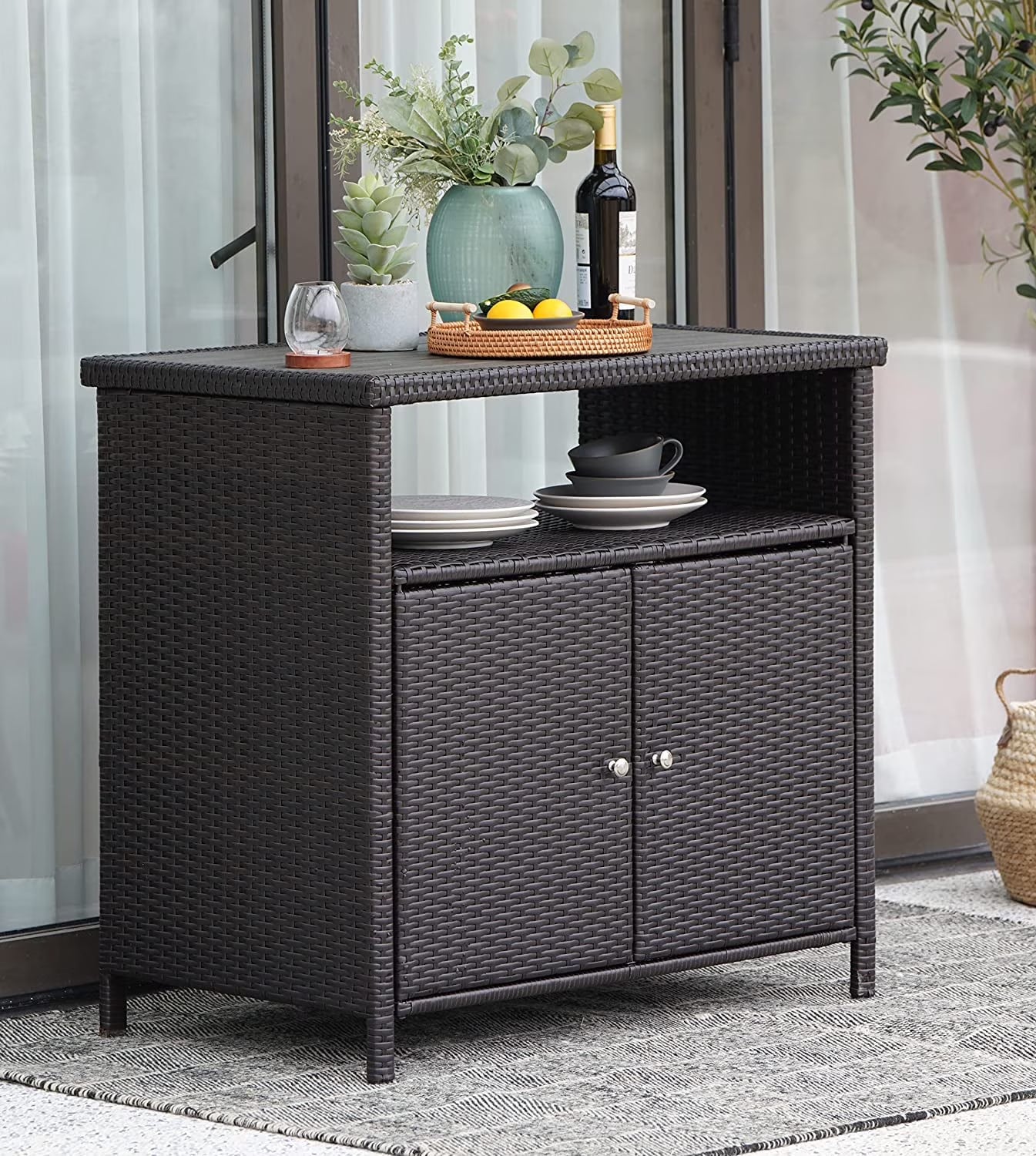 Grand Patio Dylan Outdoor Wicker 2-Door Storage Cabinet, Brown