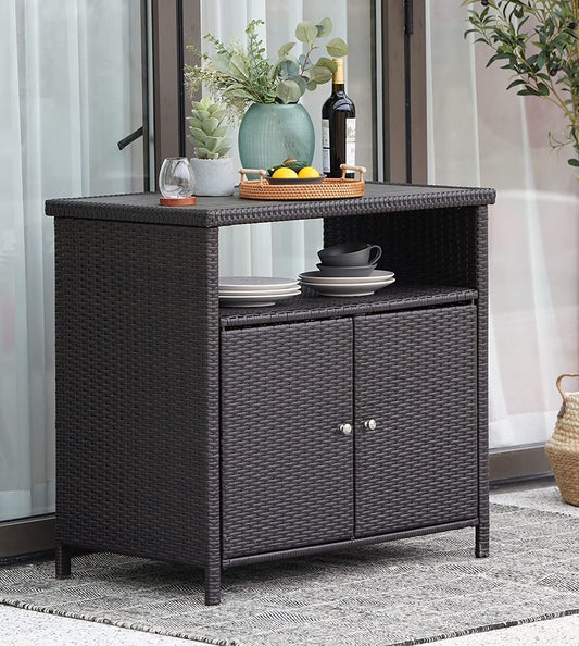 Grand Patio Dylan Outdoor Wicker 2-Door Storage Cabinet, Brown