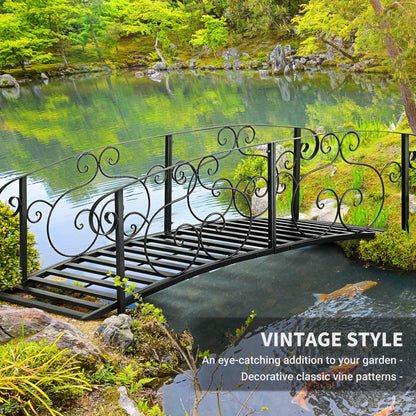 JWRWEF 6FT Garden Bridge with Safety Rails, Decorative Outdoor Steel Pond Bridge, Vine Pattern Handrails for Backyard, Walkway, Yard, Patio, Water Feature
