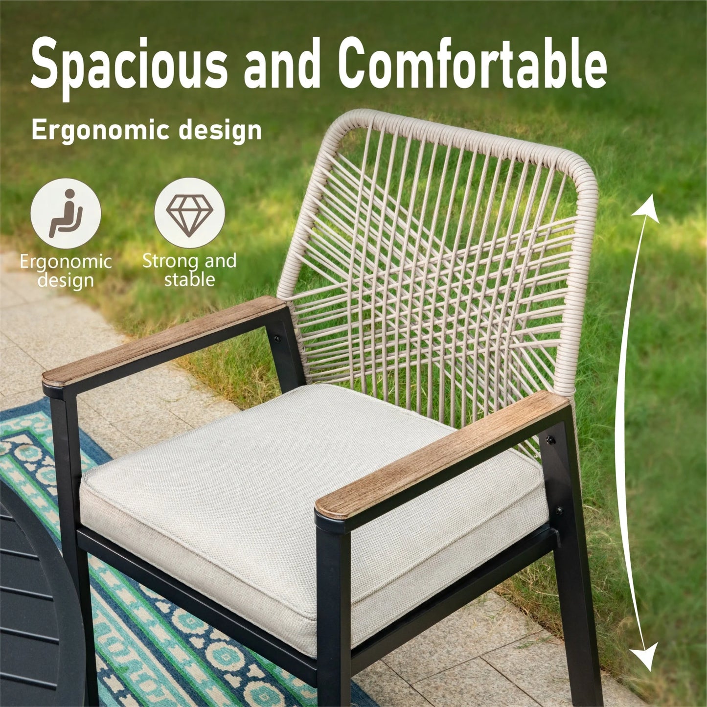 Summit Living 9-Piece Outdoor Dining Set with 8 Cushioned Patio Rattan Chairs and Large Extendable Table, Black and Beige