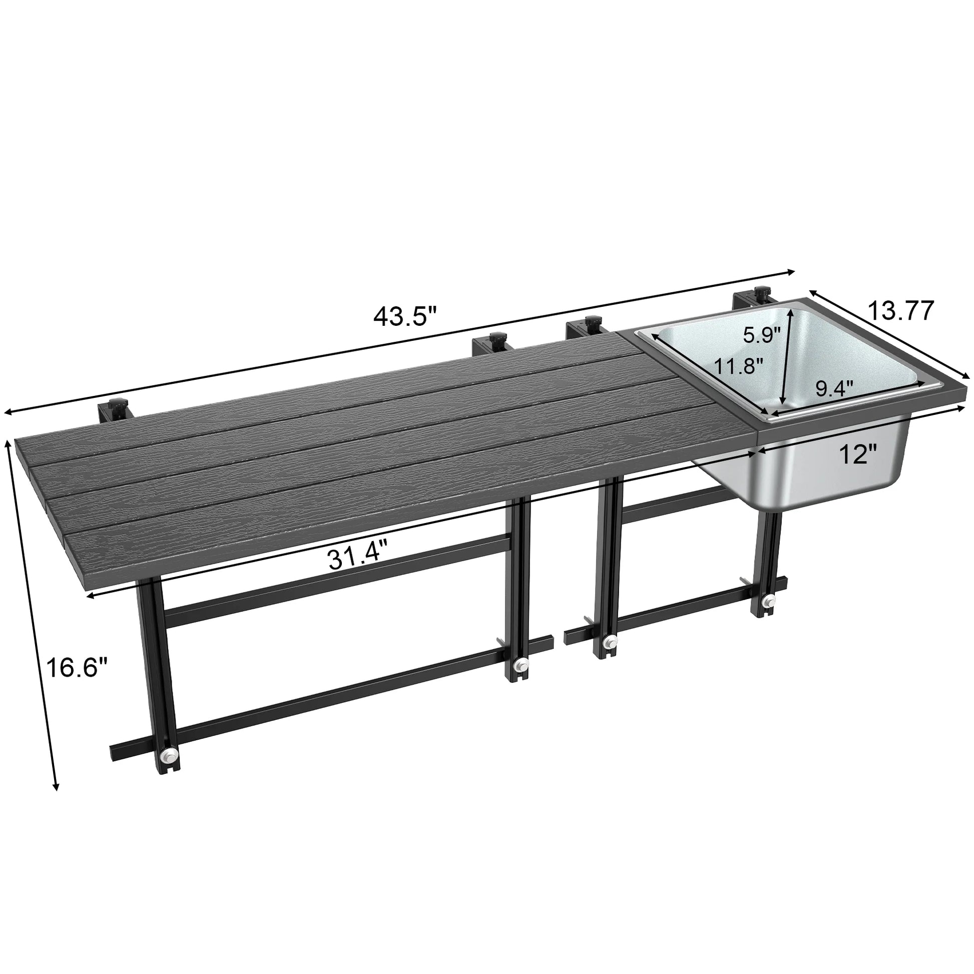 GDLF 43.5" Rectangular Adjustable Wood-Plastic Patio Bar Table with Folding Feature, Brown
