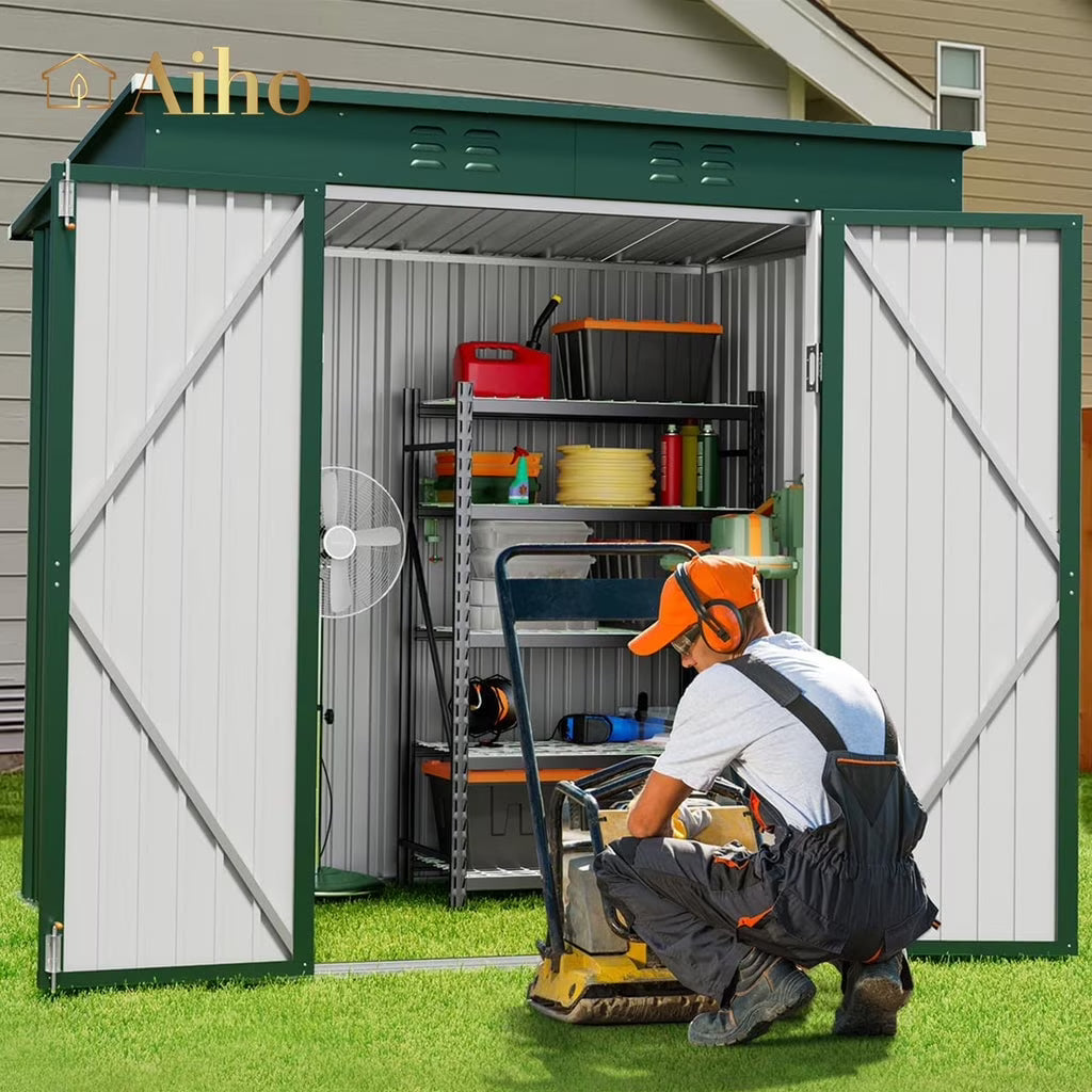 8x6 ft Outdoor Storage Shed on Sale, Sheds & Outdoor Storage with Lockable Doors, Metal Garden Shed by Durable Galvanized Steel for Patio, Lawn - Dark Gray