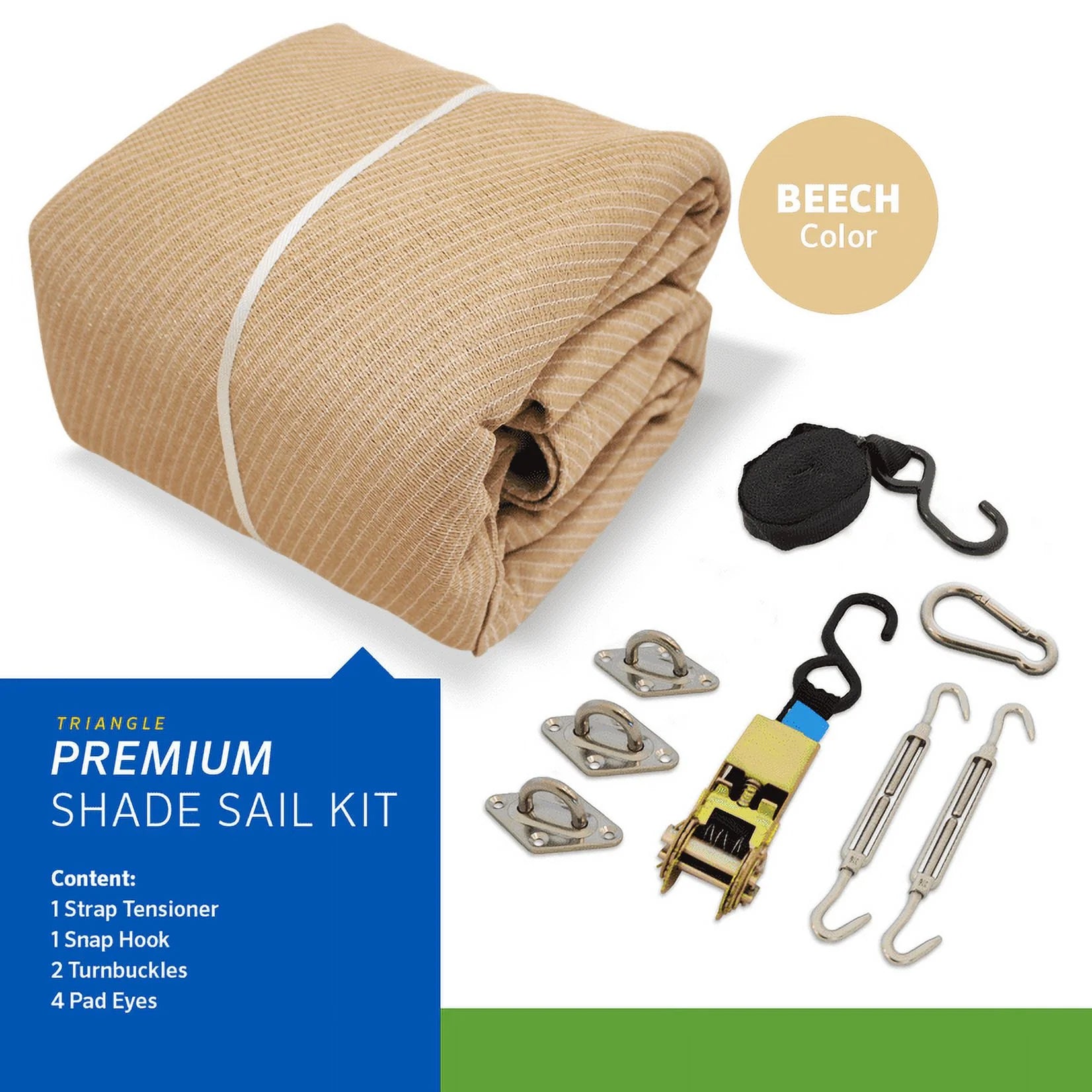 Coolaroo Premium Outdoor Sun Shade Sail with Hardware Kit 95% UV Block Protection for Backyard, Garden, Patio, 16'5" Triangle, Stone
