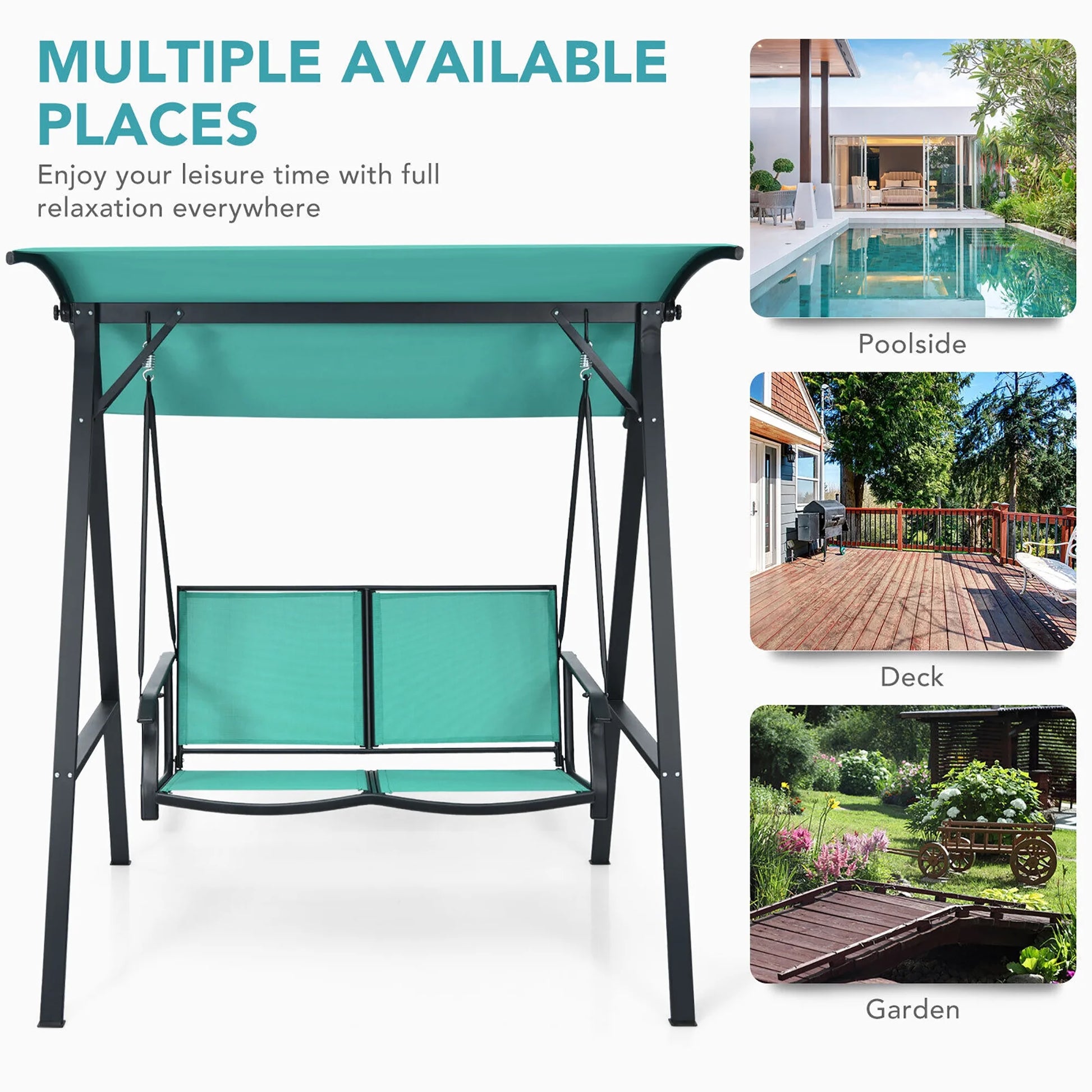 Gymax 2-Person Outdoor Patio Porch Swing Chair w/Adjustable Canopy Turquoise