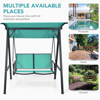 Gymax 2-Person Outdoor Patio Porch Swing Chair w/Adjustable Canopy Turquoise