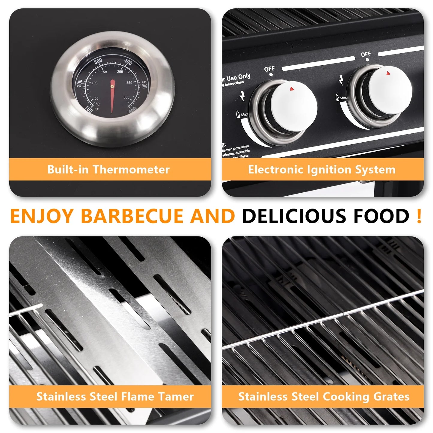Haverchair 4-Burner Gas Grill Propane with Side Burner 50,000 BTU Outdoor BBQ Propane Gas Grill Cart Barbecue Grill for Patio Garden Picnic Backyard Cooking Camping,Black