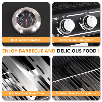 Haverchair 4-Burner Gas Grill Propane with Side Burner 50,000 BTU Outdoor BBQ Propane Gas Grill Cart Barbecue Grill for Patio Garden Picnic Backyard Cooking Camping,Black