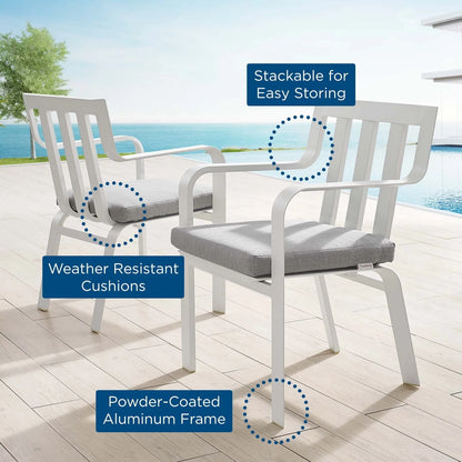 Lounge Chair Armchair, Set of 2, Aluminum, Metal, Steel, White Grey Gray, Modern Contemporary Urban Design, Outdoor Patio Balcony Cafe Bistro Garden Furniture Hotel Hospitality