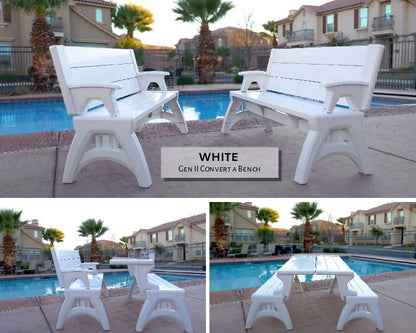 Convert a Bench 60" Outdoor/Vinyl Patio Bench Picnic Table, White, Generation II
