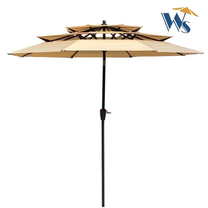 9Ft 3 Tier Patio Umbrella,Outdoor Umbrella with Crank & Tilt,Market Umbrella with Wind Vents,Water Resistant,UV Protection 40+,Canopy Umbrella for Patio/Garden/Pool/Table