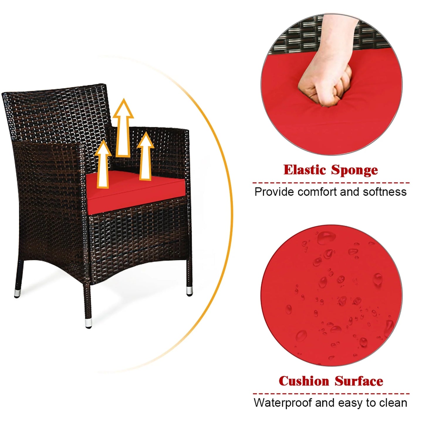 Costway 4PCS Rattan Patio Furniture Set Cushioned Sectional Sofa Chair Coffee Table Red
