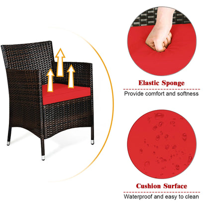 Costway 4PCS Rattan Patio Furniture Set Cushioned Sectional Sofa Chair Coffee Table Red