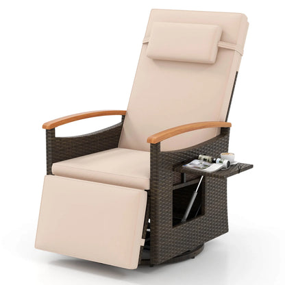 Costway Outdoor 360° Swivel Rattan Recliner Chair Patio Wicker Chaise Lounge Chair Beige