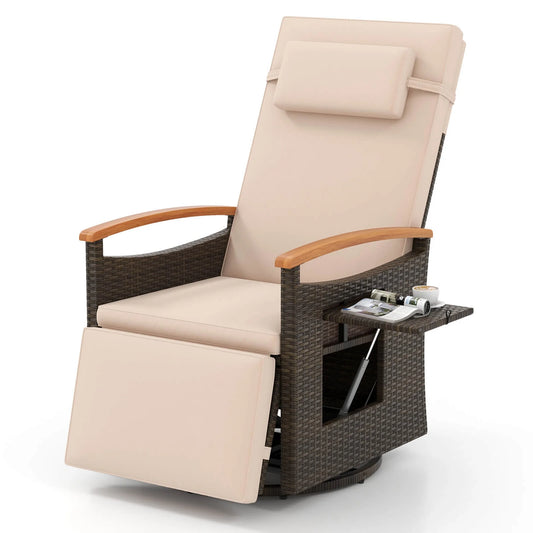 Costway Outdoor 360° Swivel Rattan Recliner Chair Patio Wicker Chaise Lounge Chair Beige