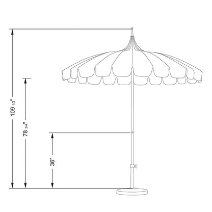 California Umbrella Pagoda Series 8.5 Ft Round Aluminum Pagoda Patio Umbrella W/Push Lift & Steel Wire Ribs - White Frame/Sunbrella Pacific Blue Stripe Canopy