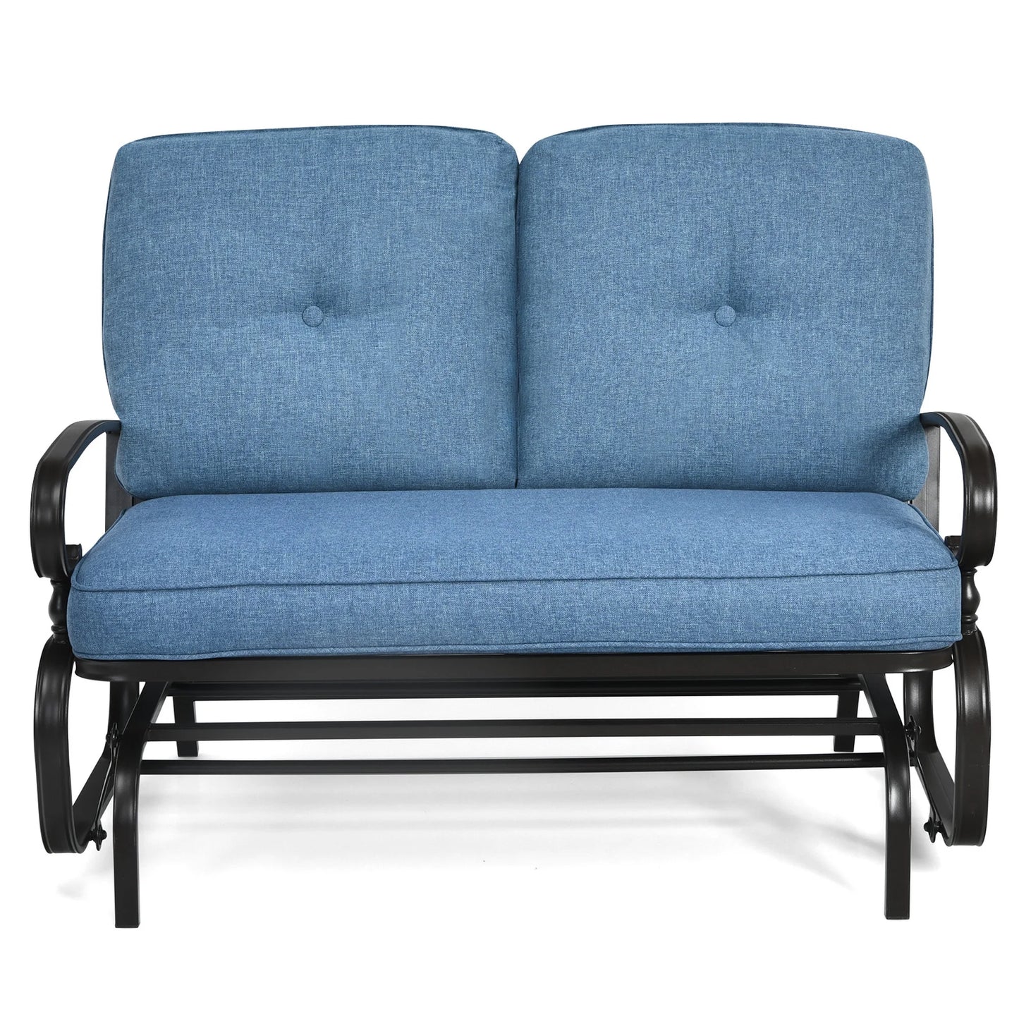 Costway Glider Outdoor Patio Rocking Bench Loveseat Cushioned Seat Steel Frame Blue