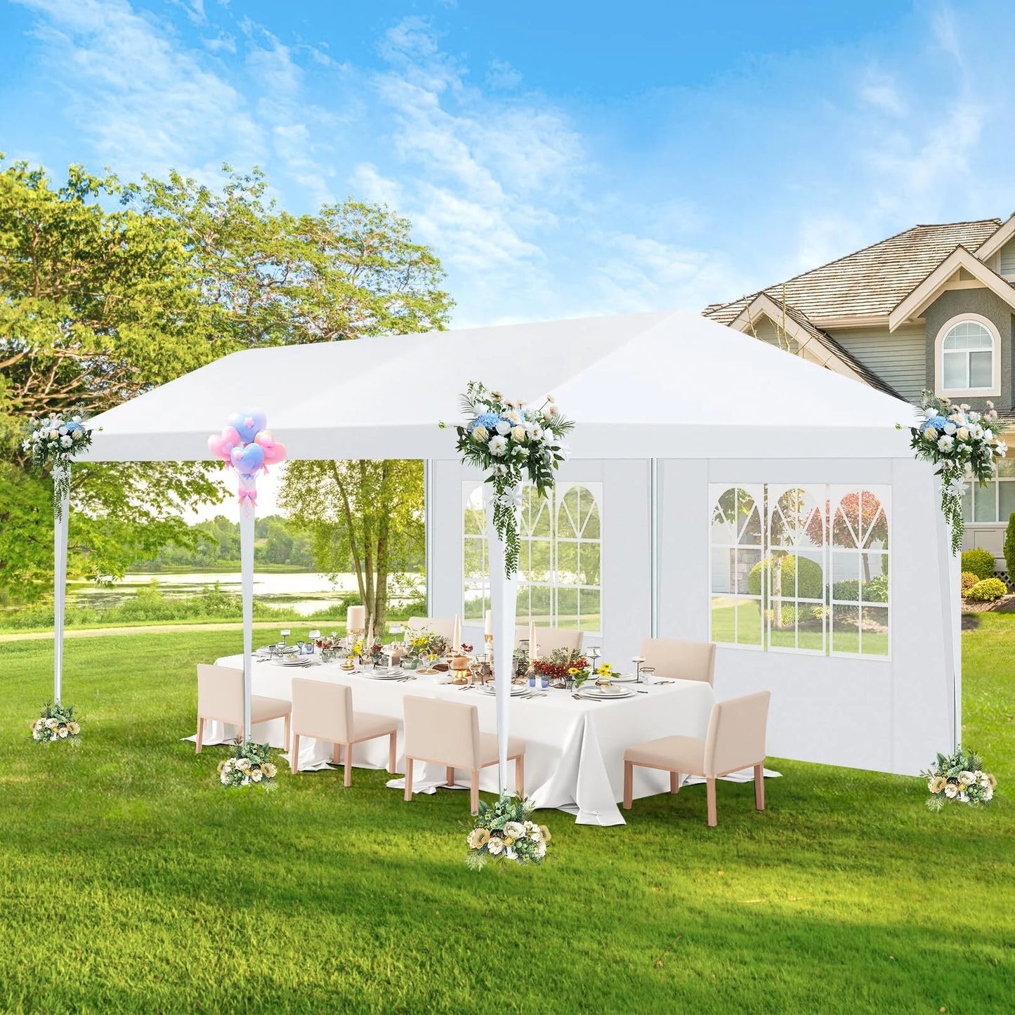 Hoteel Party Tent 10x20 Canopy Tents for Parties with 4 Removable Sidewalls, Patio Camping Gazebo, Portable Tent for Parties, Weddings, BBQ, Waterproof, White