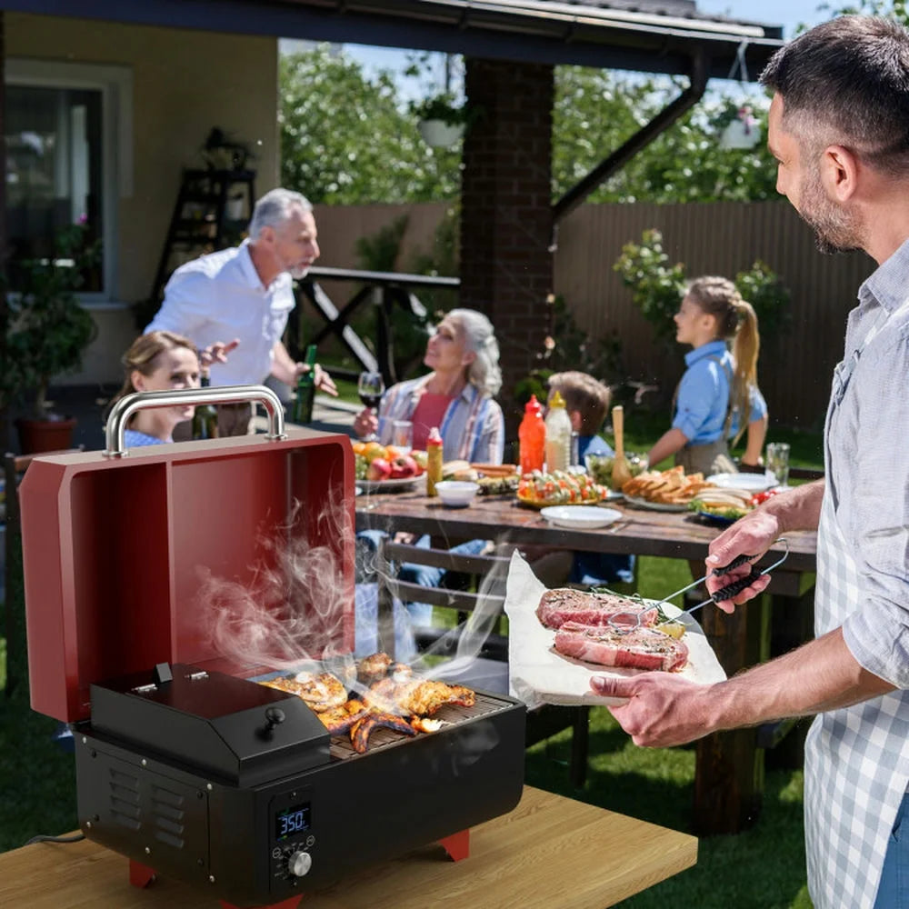 Aimee Lii Outdoor Portable Tabletop Pellet Grill and Smoker with Digital Control System for BBQ, BBQ Grill for Outdoor Cooking Kitchen, Garden and Patio Backyard Barbecue-Red