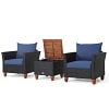 Gymax 3PCS Patio Rattan Conversation Set Outdoor Furniture Set w/Navy Cushions