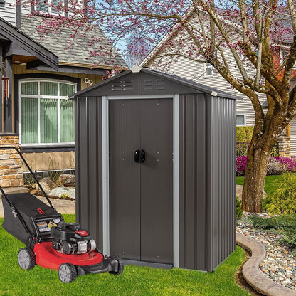 Sobaniilo 5'x 3'x 6' FT Outdoor Storage Metal Shed with Lockable Door, Tools Storage Shed Clearance, Outdoor House for Backyard Patio, Lawn and Garden, Gray