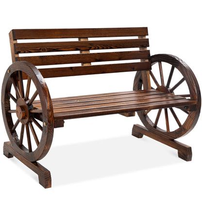 Best Choice Products 2-Person Wooden Wagon Wheel Bench for Patio, Garden, Outdoor Lounging w/Rustic Design - Black
