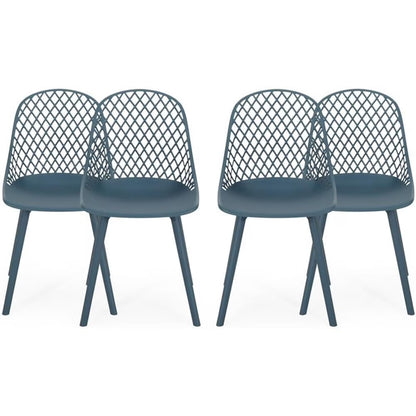 Noble House Lily Plastic Patio Dining Side Chair in White (Set of 4)
