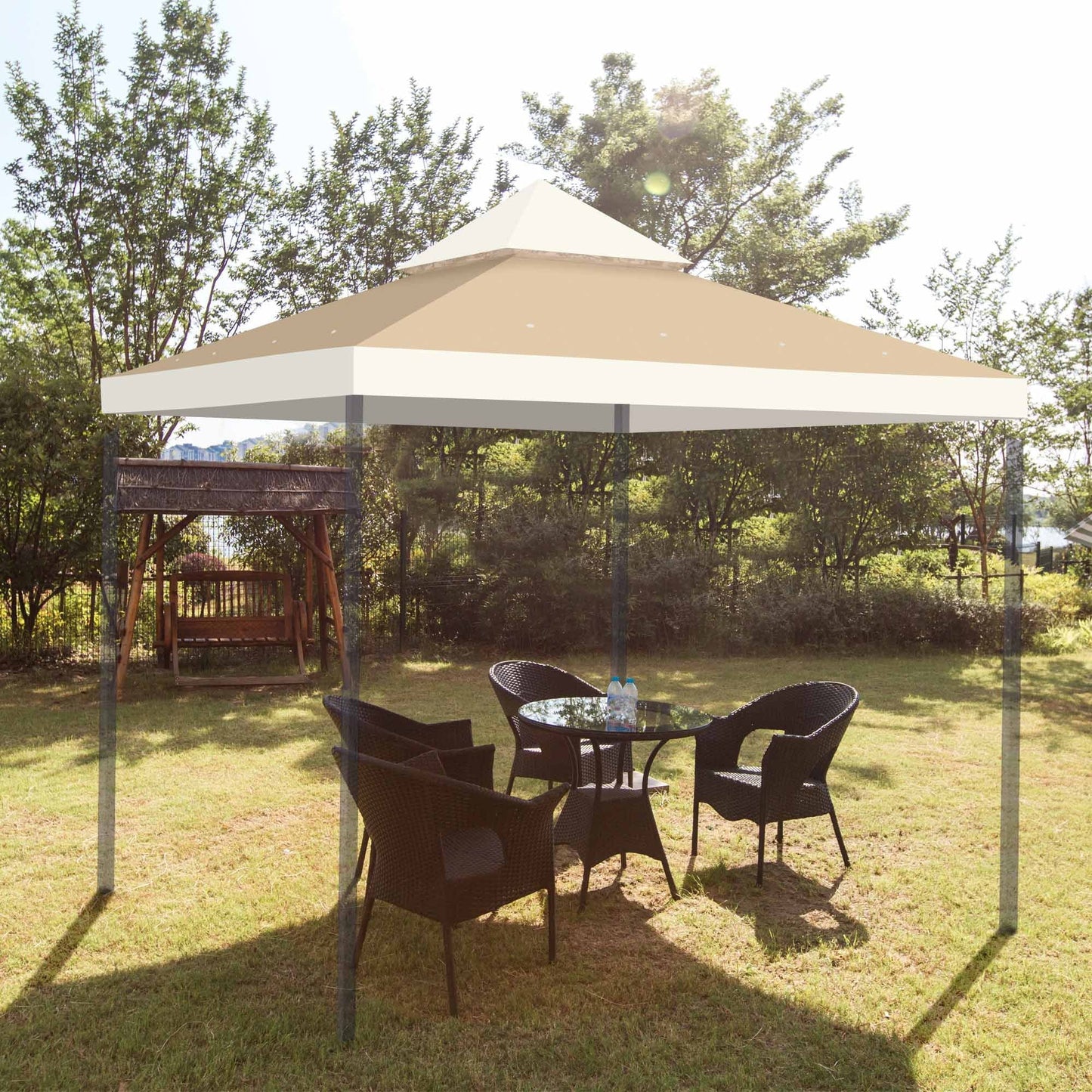 LAGarden 12'x12' UV30+ Gazebo Replacement Top for 2 Tier Outdoor Canopy Cover Patio Backyard Ivory+Sand