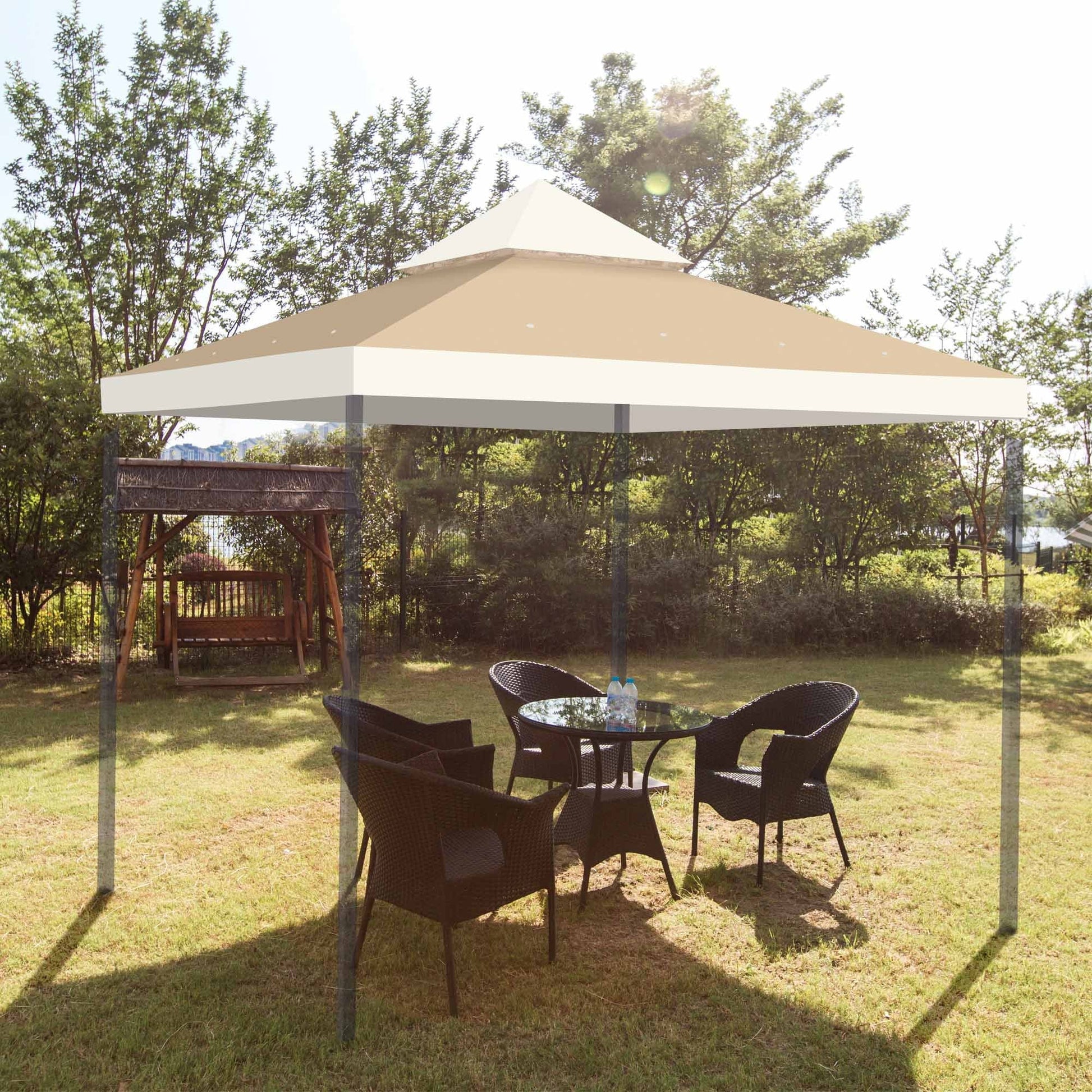 LAGarden 12'x12' UV30+ Gazebo Replacement Top for 2 Tier Outdoor Canopy Cover Patio Backyard Ivory+Sand