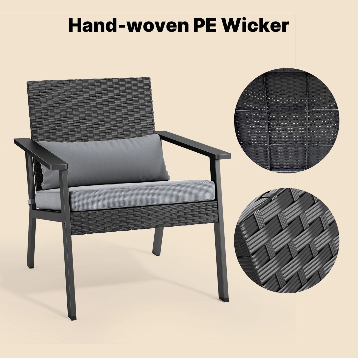 Lofka Outdoor Patio Furniture Set Clearance with Wicker Chairs and Tempered Glass Table for Balcony|Garden|Porch, Gray Cushions