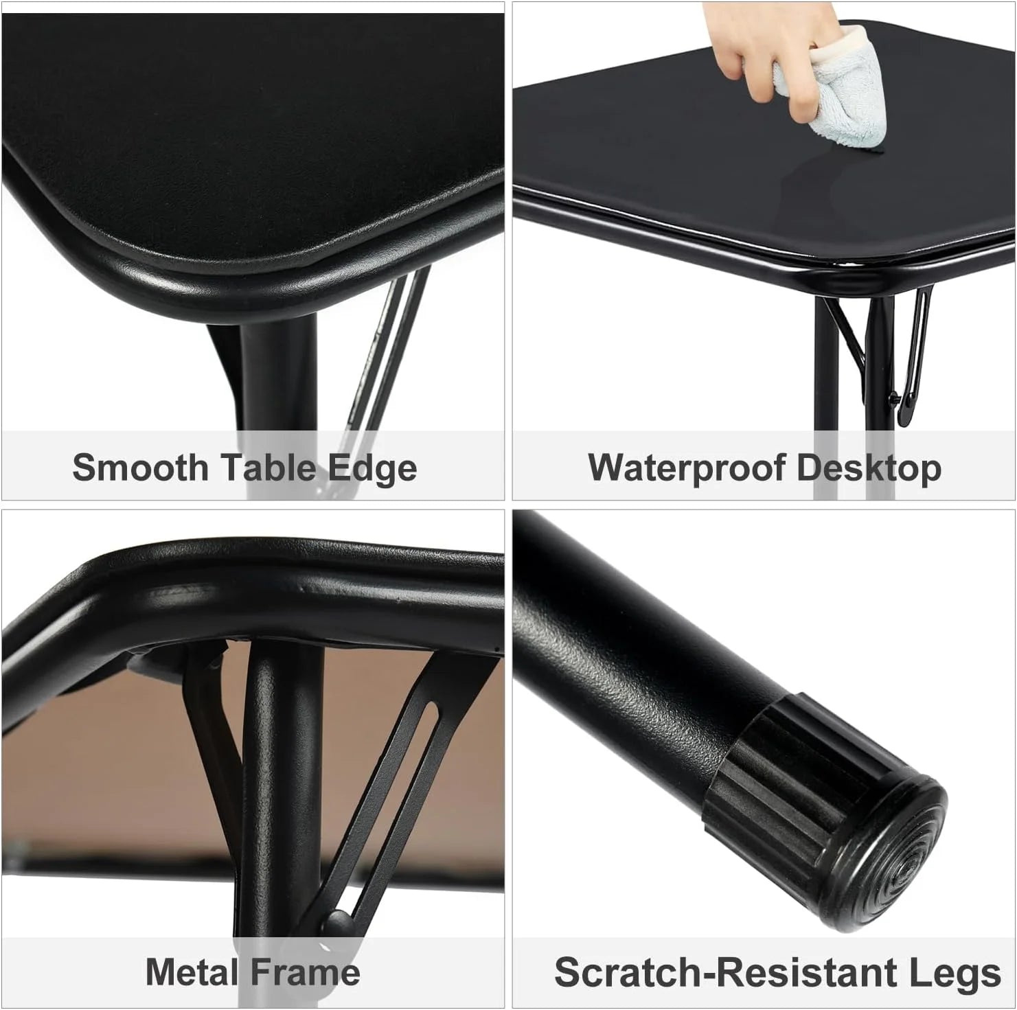 **5-piece folding table and chair set for 4, space-saving square card table with 4 stools, no assembly required, ideal for small spaces, home, patio, and outdoor use, black