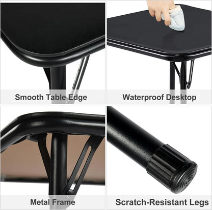 **5-piece folding table and chair set for 4, space-saving square card table with 4 stools, no assembly required, ideal for small spaces, home, patio, and outdoor use, black