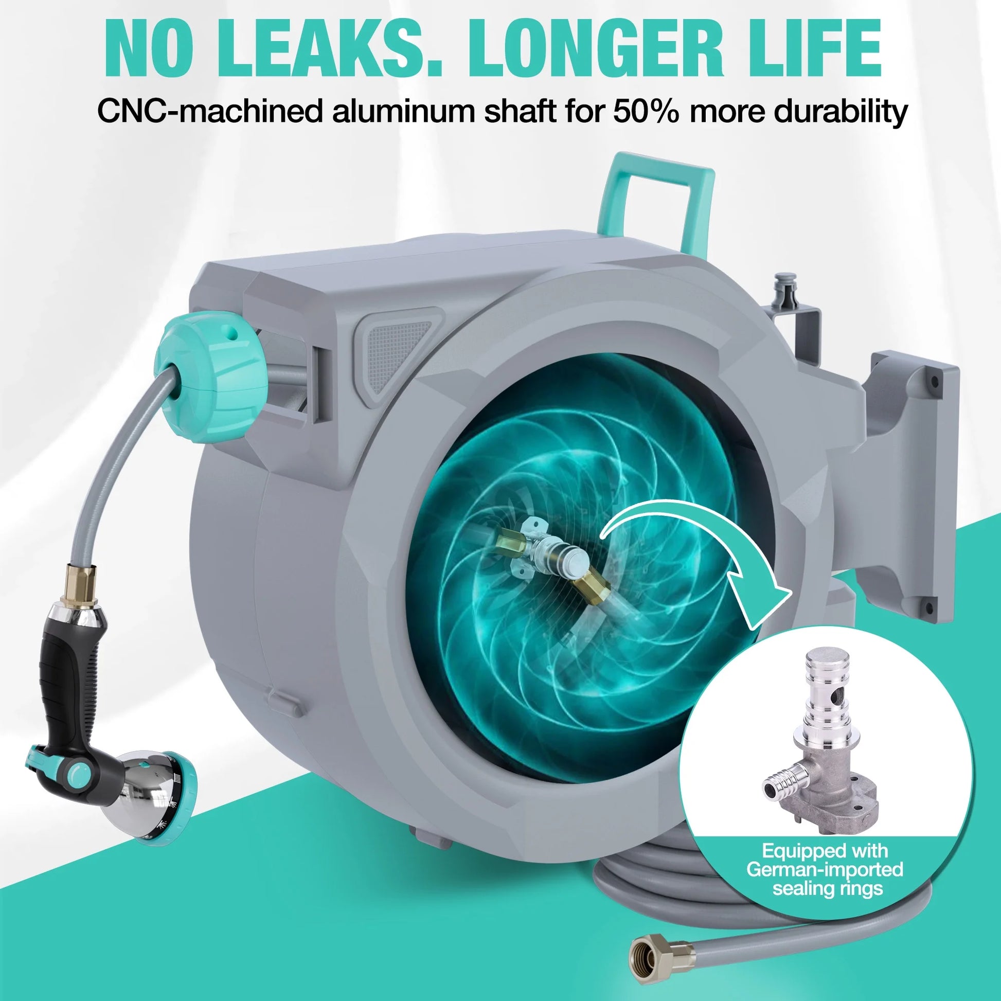 HAUSHOF 1/2" x 100 ft Retractable Garden Hose Reel with Automatic Rewind, 10-Pattern Spray Nozzle, Durable High-Pressure Hose, and 180° Swivel Bracket - Perfect for Watering Gardens, Cleaning Patios