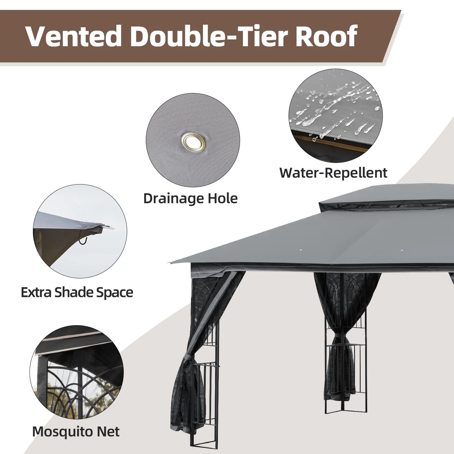 AVAWING 10x10 ft Outdoor Gazebo, Patio Double Soft-Top Canopy, Gray