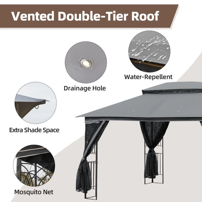 AVAWING 10x10 ft Outdoor Gazebo, Patio Double Soft-Top Canopy, Gray