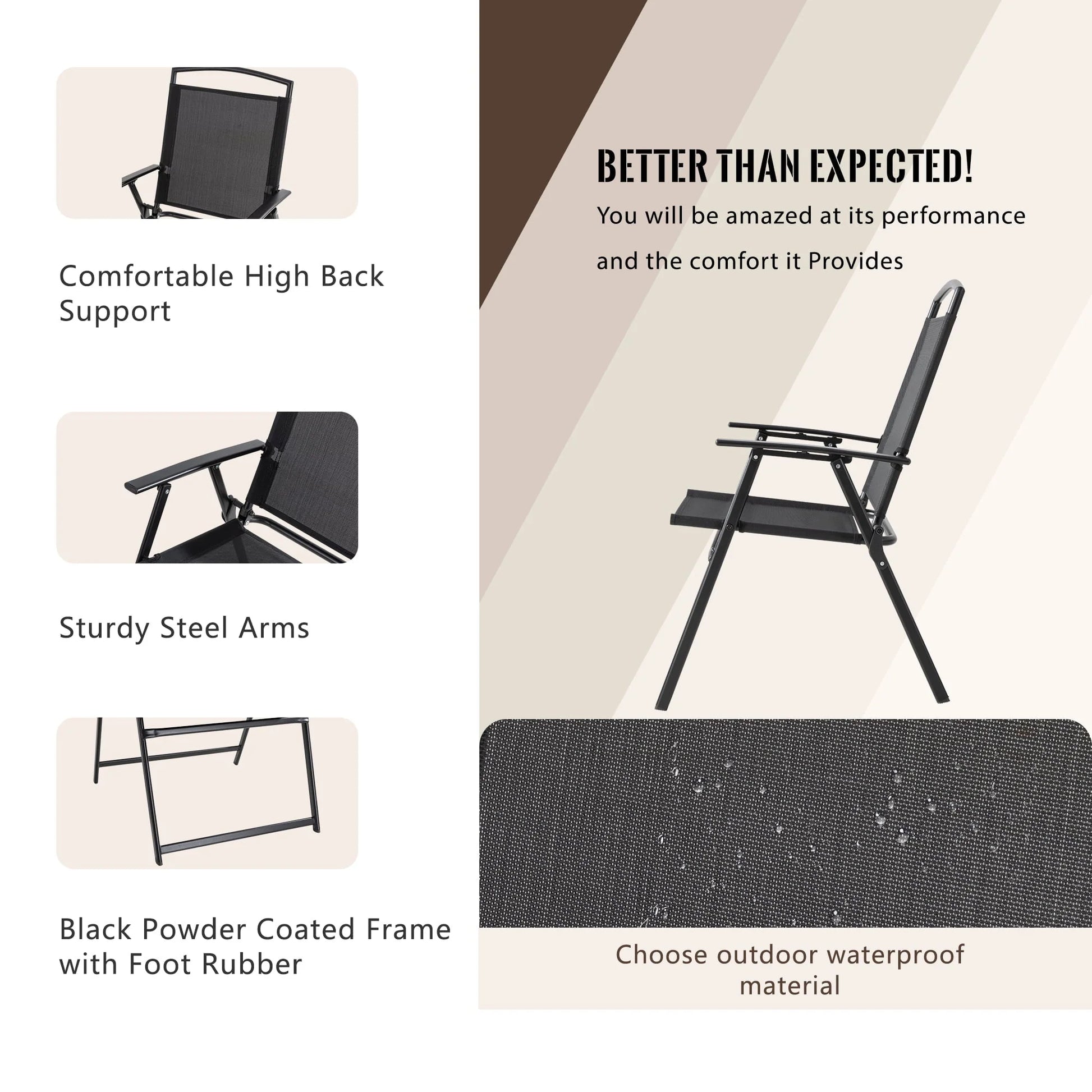 Sobaniilo 6 Piece Folding Outdoor Dining Set for 4, Metal Patio Garden Patio Furniture Table and Chair Set with Umbrella, Black