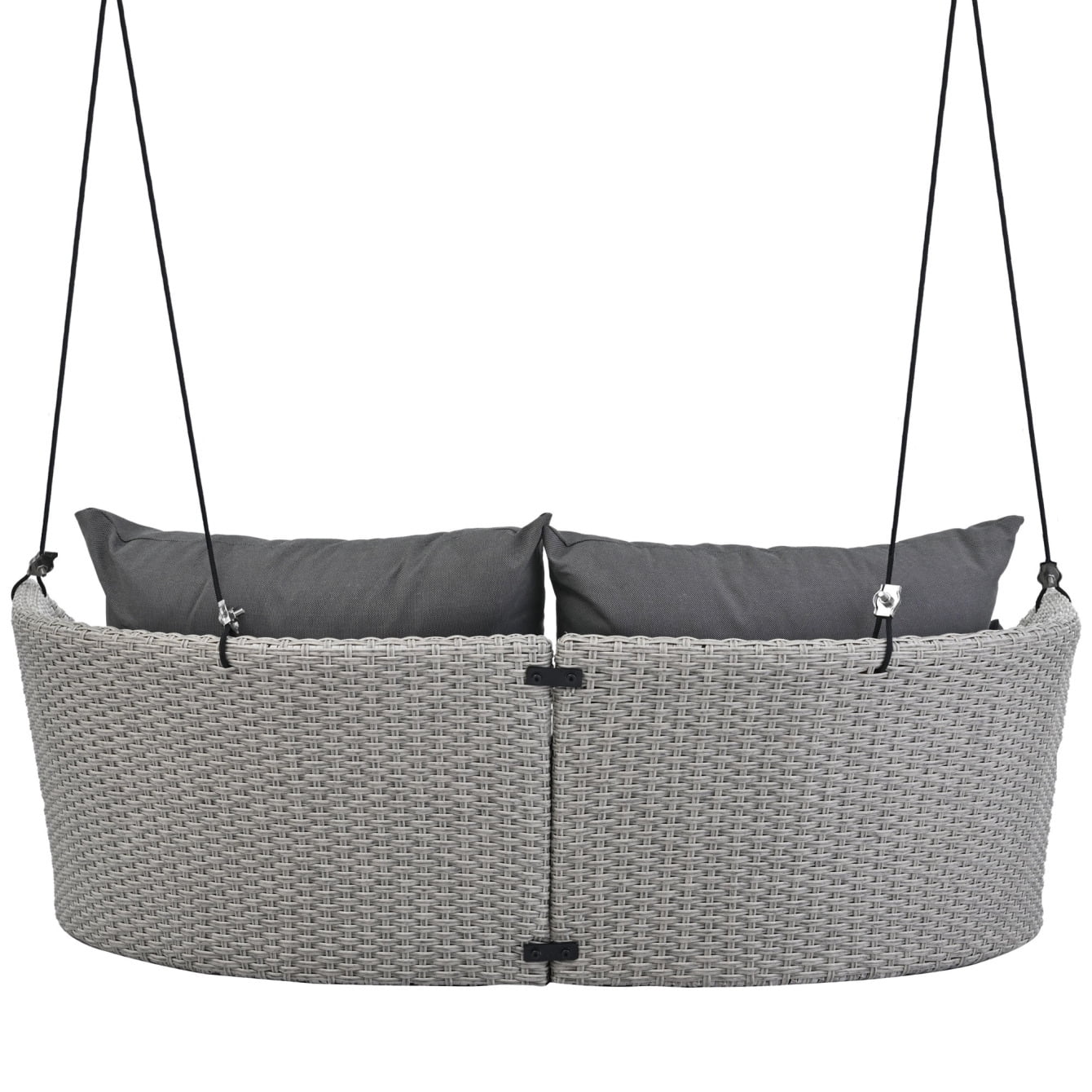 2-Person Porch Swing, 51.9" Patio Swing, Rattan Woven Porch Swings Outdoor with Ropes, Gray Wicker and 2 Back Cushions Capacity 500lbs for Garden, Balcony, Living Room