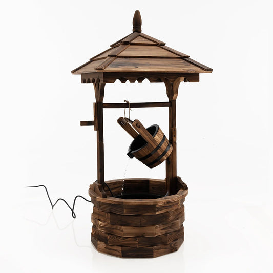 Gymax Rustic Wishing Well Fountain Outdoor Patio Wooden Water Fountain w/Electric Pump