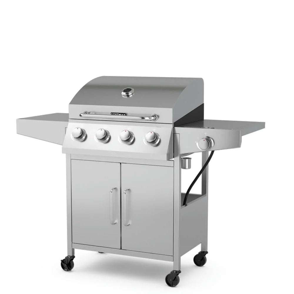 Aimee Lii 50000BTU 5-Burner Propane Gas Grill with Side Burner and 2 Prep Tables, BBQ Grill for Outdoor Cooking Kitchen, Garden and Patio Backyard Barbecue-Silver