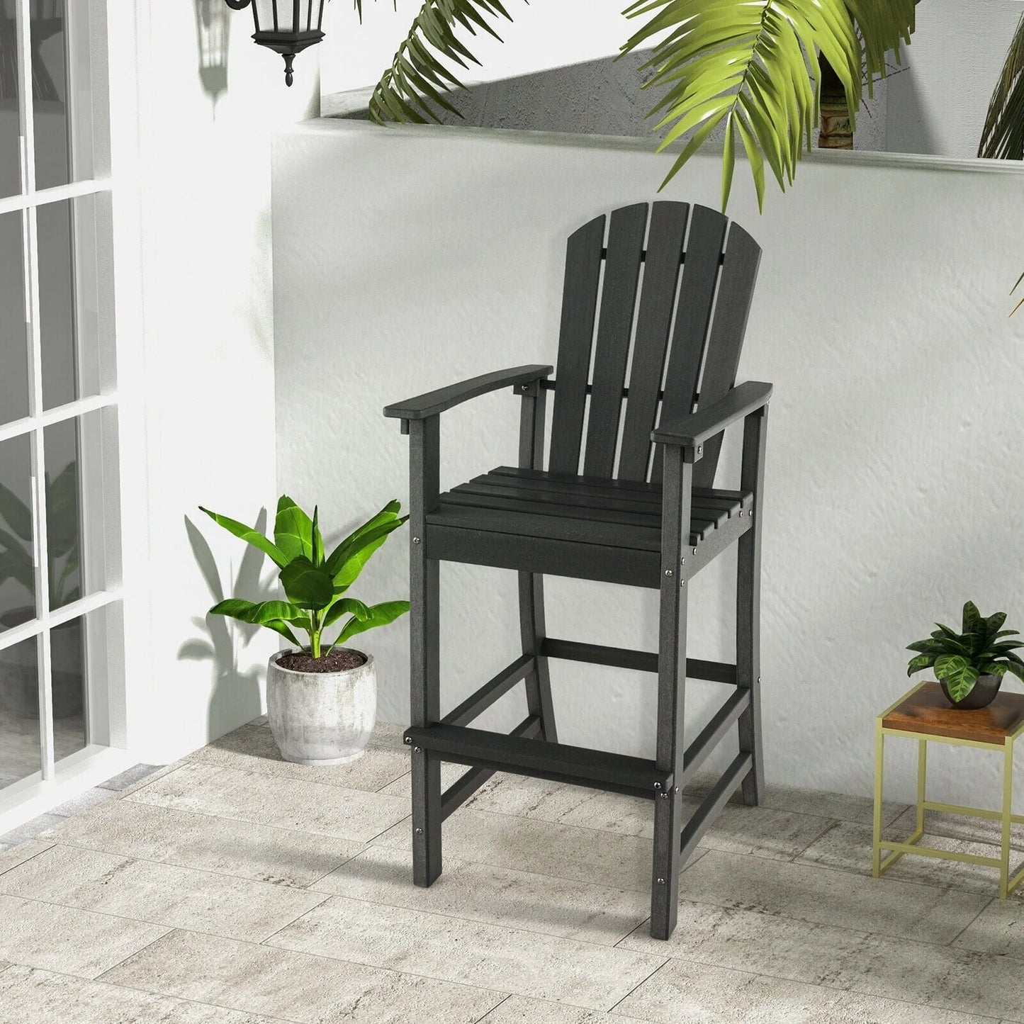 Vicamelia Patio Bar Stools Set of 2 HDPE Height Armchairs with Backrest and Footrest All Weather