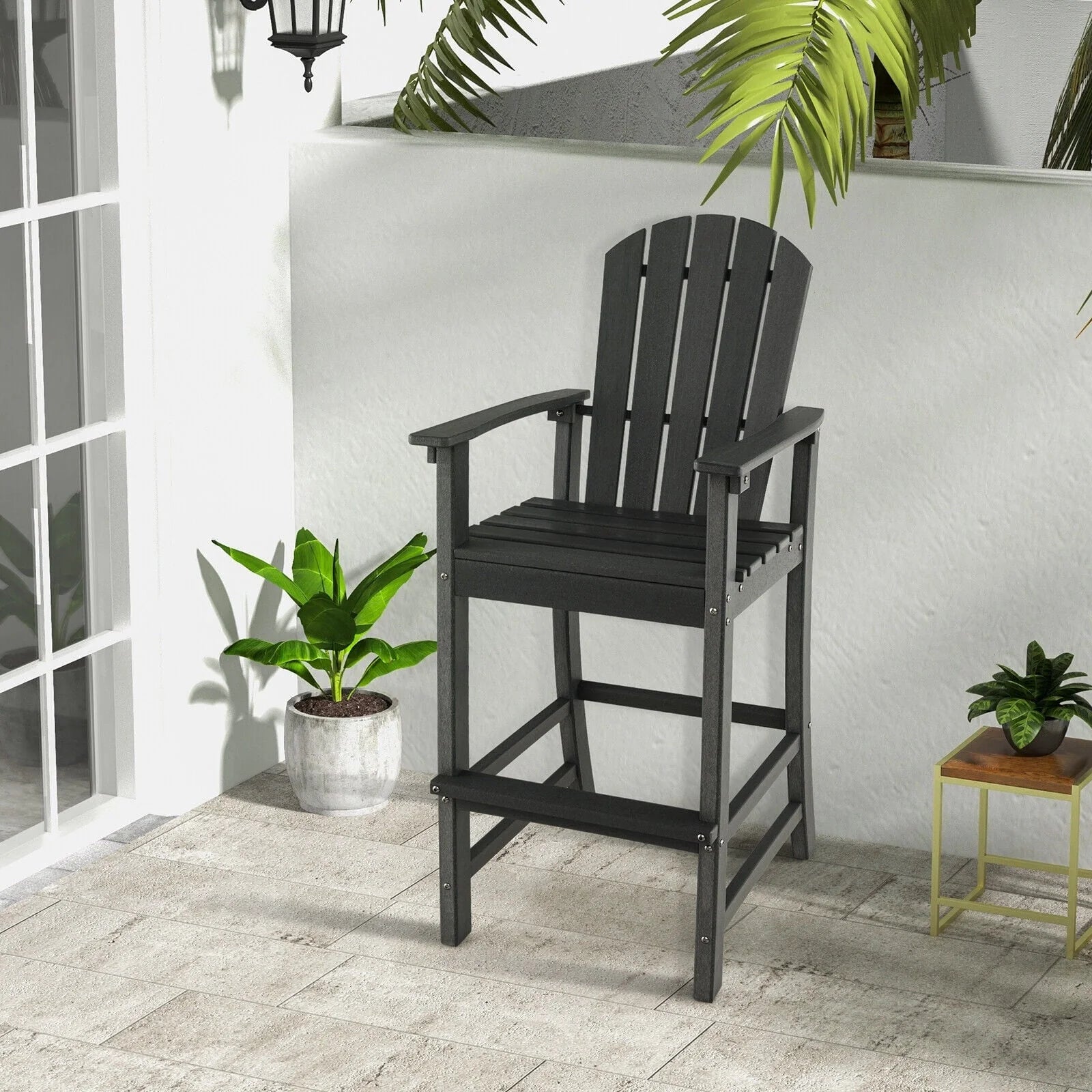 Vicamelia Patio Bar Stools Set of 2 HDPE Height Armchairs with Backrest and Footrest All Weather