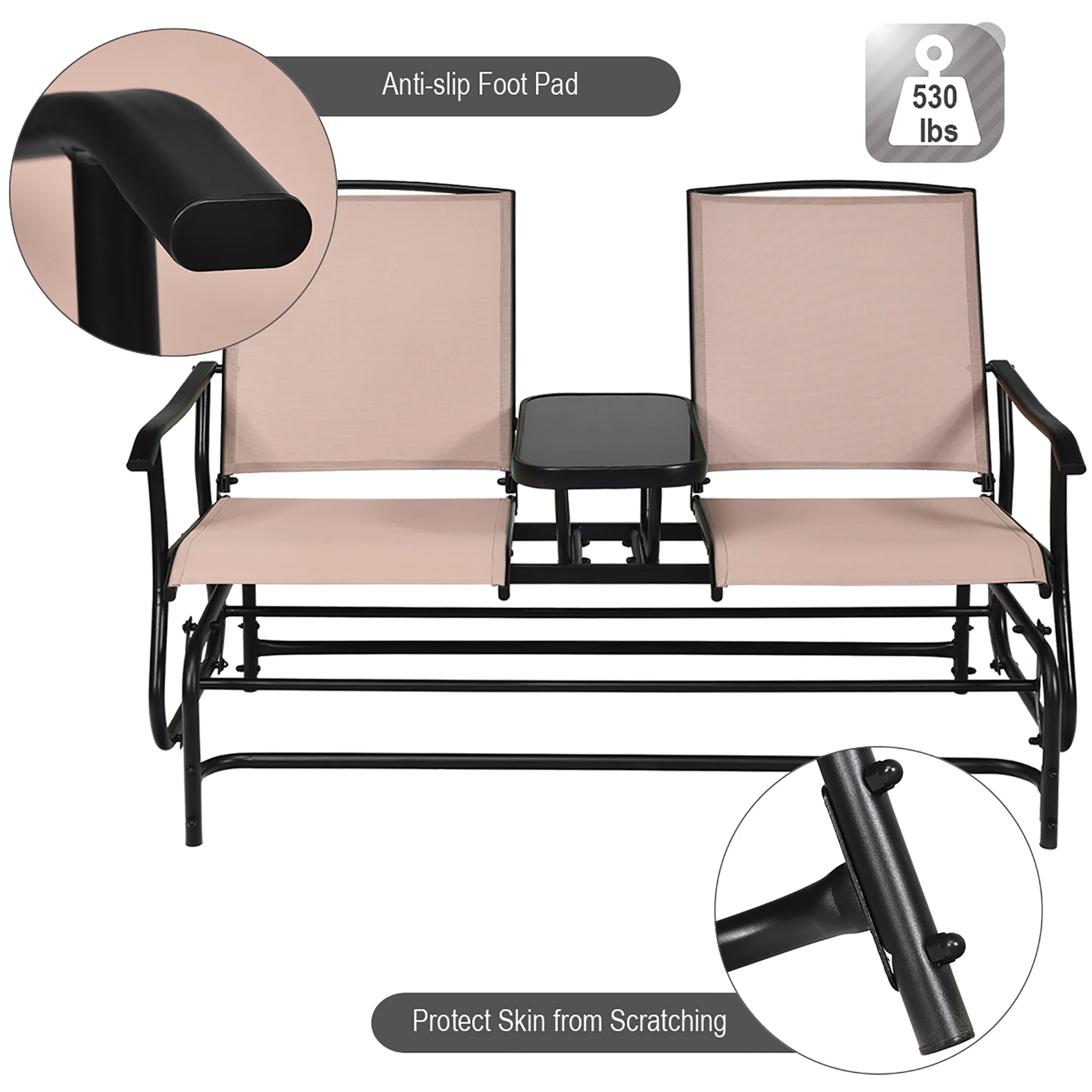 Costway 2 Person Outdoor Patio Double Glider Chair Loveseat Rocking Brown