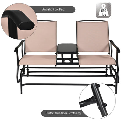 Costway 2 Person Outdoor Patio Double Glider Chair Loveseat Rocking Brown