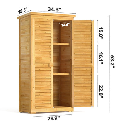 Asofer Outdoor Storage Cabinet, Garden Tool Shed with Removable Shelves & Asphalt Roof for Lawn, Patio, Natural