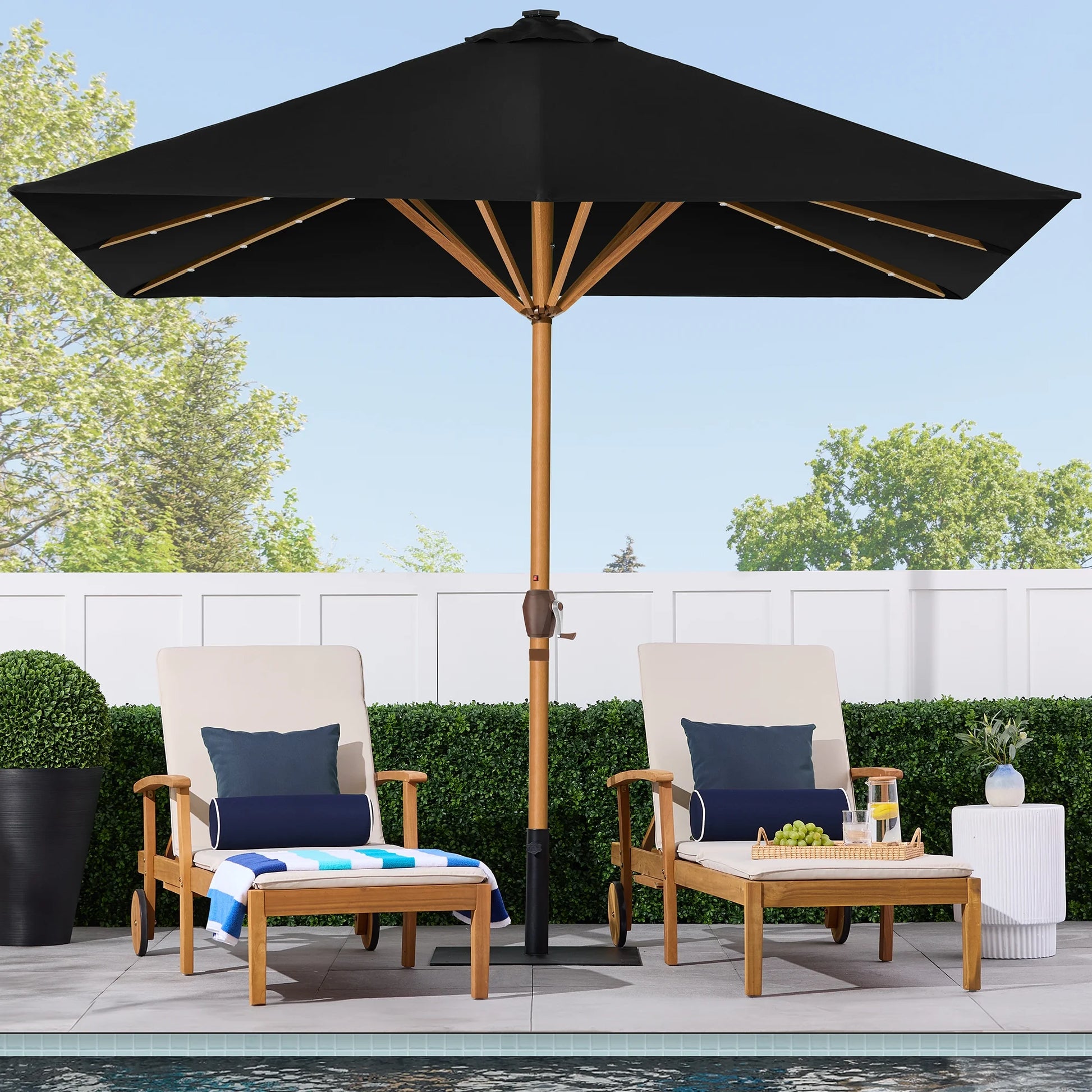 Best Choice Products 9ft Deep Square Solar LED Lighted Patio Umbrella w/Woodgrain Pattern, UV-Resistant - Black