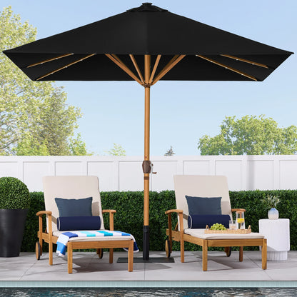 Best Choice Products 9ft Deep Square Solar LED Lighted Patio Umbrella w/Woodgrain Pattern, UV-Resistant - Black