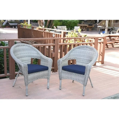 Jeco Clark Wicker Patio Chair in Gray and Midnight Blue (Set of 2)