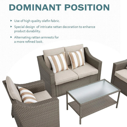SUNCROWN 4 Piece Outdoor Patio Sectional Set ,Rattan Wicker Furniture Conversation Set (Brown)