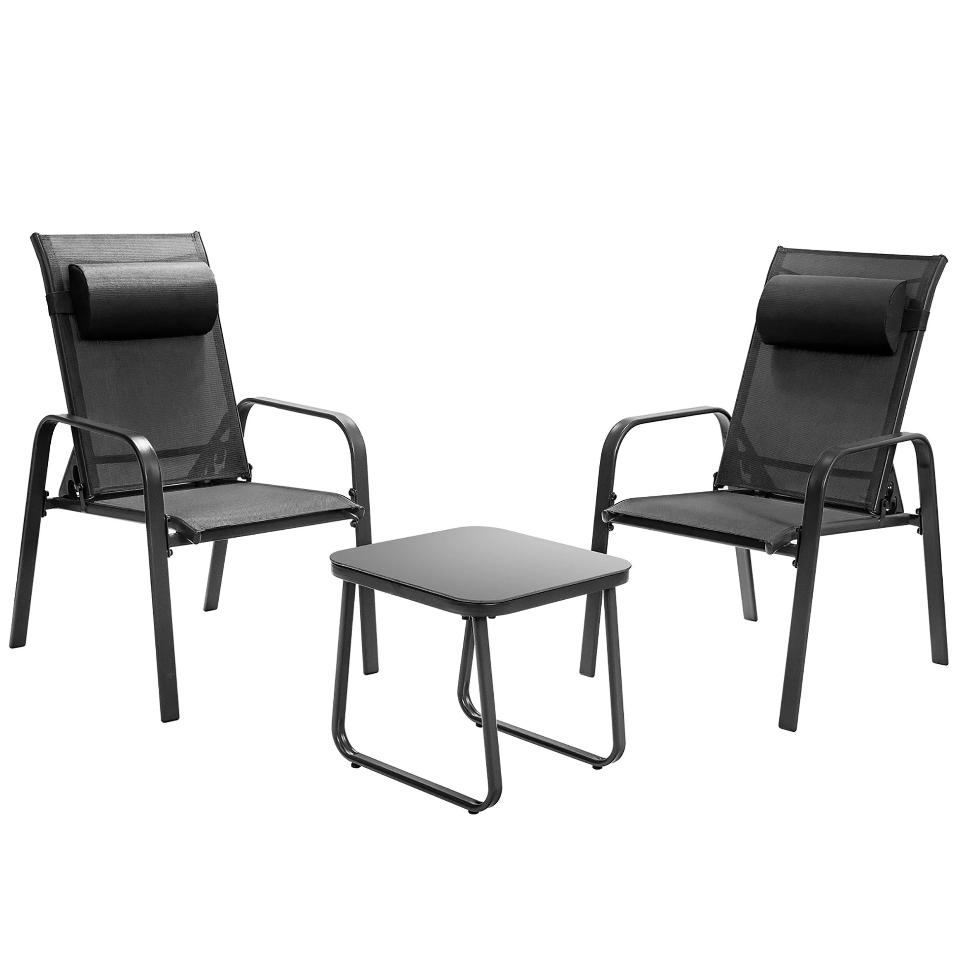 Costway 3PCS Patio Bistro Furniture Set Adjustable Back Stackable Chairs Black